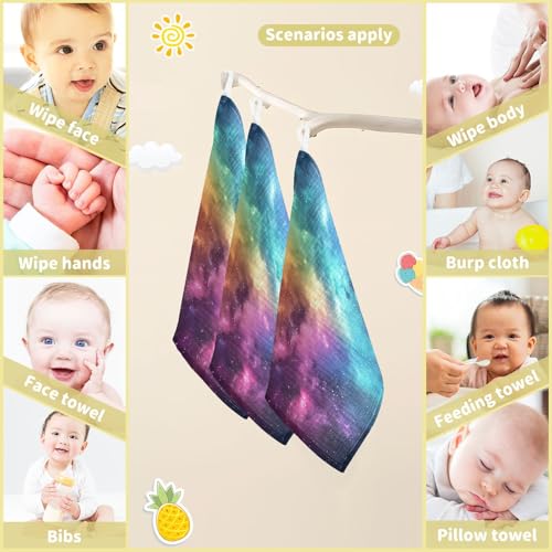 YETTASBIN Galaxy Muslin Baby Hand Washcloths, Soft Cotton Bath Face Towel, 4 Layers Extra Absorbent Feeding Burp Cloth for Newborn Infant, 5 Pack - size: 12 Inch x 5 Pack