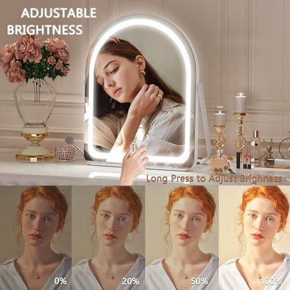 Hasipu Vanity Mirror with Lights, 11"× 14" Arched LED Makeup Mirror, Lighted Makeup Mirror with Lights, Smart Touch Control Dimmable 3 Modes Light 360°Rotation White - size: 11"L x 14"W