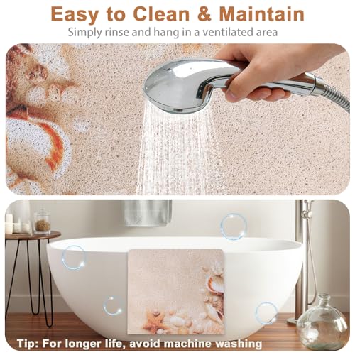 Loofah Shower Mat Non Slip : 24x16 inch Shower Mats for Inside Shower with Drain Hole, Anti Slip Shower Mat - color: Coastal, size: 24" x 16" (Rectangular)