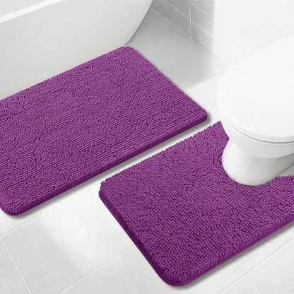 Bathroom Rugs Chenille, Extra Thick and Absorbent, Non-Slip, Machine Washable, Dry Quckily, Soft Cozy Plush, Used Under Shower Bathtub and Sink, Bath mat Sets Purple - color: Violet, size: 20 x 32 inch + 20 x 20 inch (U-Shape)