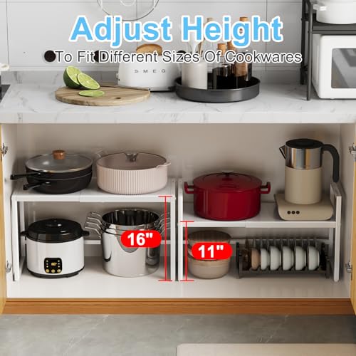 Expandable Kitchen Storage Shelves,110LBS Heavy Duty Metal Shelving Units and Storage For Small Appliance, Adjustable Stackble Storage Shelf Organizer For Kitchen Cabinet Pantry Warehouse Garage,White - size: 11.8"D x 28.9"W x 16.3"H