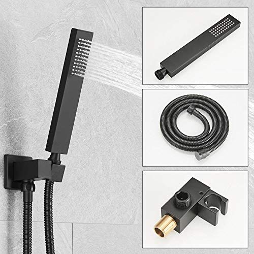 Matte Black Shower System 12 Inch Bathroom Luxury Rain Mixer Shower Combo Set Wall Mounted Rainfall Shower Head and Handheld System Shower Faucet Set Rough-in Valve Body and Trim Kit - color: Matte Black, size: 12 Inch