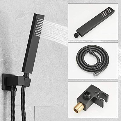 Matte Black Shower System 12 Inch Bathroom Luxury Rain Mixer Shower Combo Set Wall Mounted Rainfall Shower Head and Handheld System Shower Faucet Set Rough-in Valve Body and Trim Kit - color: Matte Black, size: 12 Inch