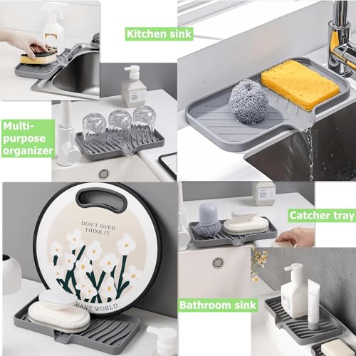 Silicone Draining Mat for Kitchen Sink, Sink Splash Guard, 9.6″ Faucet Mat + 9.8″ Kitchen Sink Soap Tray, Faucet Absorbent for Bathroom, Sink Protectors Behind Sink Water Catcher