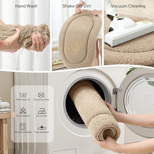 HOMEIDEAS Bathroom Rugs Sets 2 Piece, Soft Bathroom Mats and Absorbent Microfiber Machine Washable Bath Mats for Shower Room, Bathtub, Kitchen (20" x 32" + 16" x 24", Beige) - color: Beige