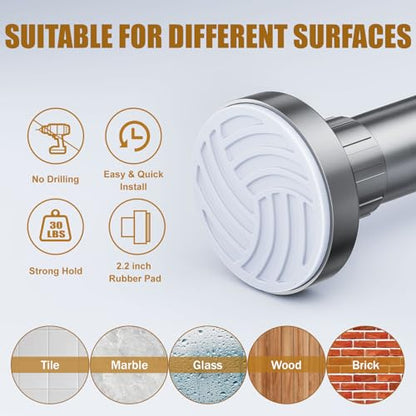 Ausemku Shower Curtain Rod 32-80 Inch Adjustable - 1 Inch Diameter Heavy Duty No drill Spring Tension Shower Rod, Non-Slip Rustproof Telescopic Rod for Bathroom, Nickel - color: Nickel, size: 32-80 Inches