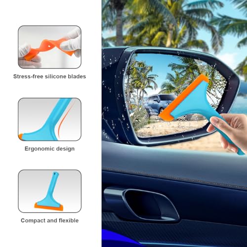 Ohleats Small Silicone Window Squeegee, Auto Windshield Water Blade Scraper, All-Purpose Water Squeegee Wiper for Mirror Home Cleaning, Car Accessories (Sky Blue) - color: Sky Blue