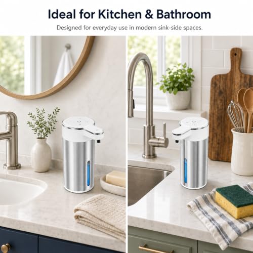 Automatic Foaming Soap Dispenser, Touchless Stainless Steel (White, Foam) | 13.5 oz Capacity, 4 Adjustable Levels, USB Rechargeable Foaming Soap Dispenser for Bathroom and Kitchen - color: White, size: Foam