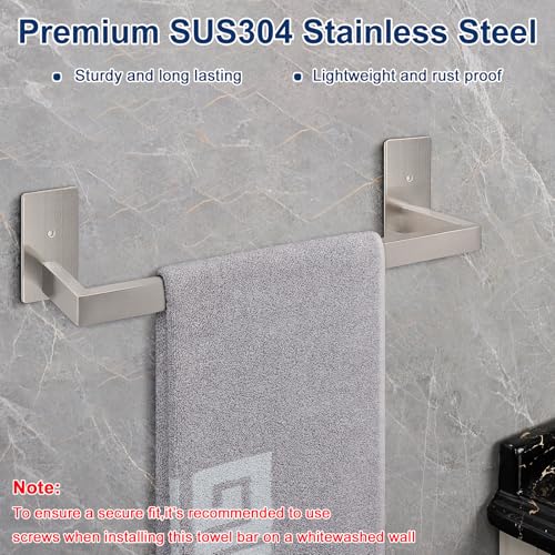 NearMoon Self Adhesive Bathroom Towel Bar, Stainless Steel Square Bath Wall Shelf Rack Hanging Towel Stick On Sticky Hanger Contemporary Style, Towel Rack Wall Mounted (16 Inch, Brushed Nickel) - color: Brushed Nickel, size: 16 Inch