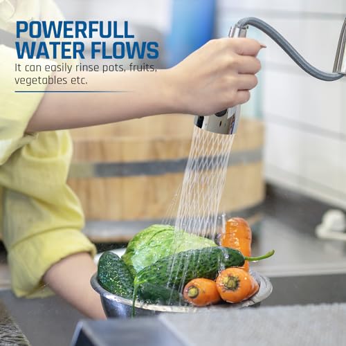 EcoKitchen5Stars Pull-Down Kitchen Faucet Head Replacement, 3-Function Sprayer, G1/2 Thread (13/16 in OD) with 15 Adapters, for Standard Threaded Hoses, Not for Magnetic Dock Faucets, Chrome - color: Chrome