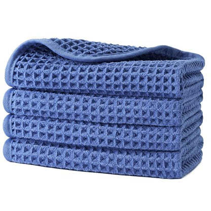 POLYTE 430 GSM Microfiber Lint Free Washcloth Face Towel, 13 x 13 in, 4 Pack (Waffle Weave) - color: Royal Blue