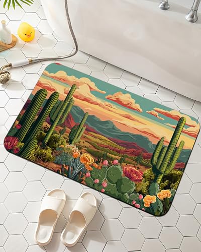Cactus Bath Mat, Green Desert Succulent Botanical Bathroom Rugs, Absorbent Bath Rug Floor Rug Carpet for Bathroom Bathtub Bedroom Living Room, 17 x 29.5 Inches - color: Cactus Green Desert Succulent Botanical