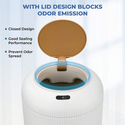 Smart Sensor Trash Can Hands-Free Auto Open Lid Odor Seal | Infrared Motion Sensor, Waterproof Plastic, 6-Second Auto Close, Versatile Indoor Use, Wooden Legs Design