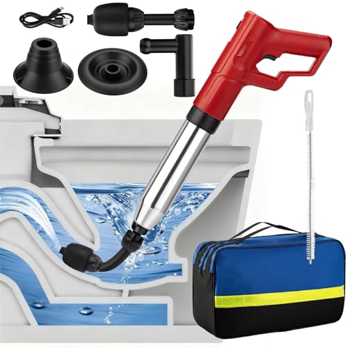 Electric Toilet Plunger Anti-Splash Clog Remover for Bathroom | High Pressure Powerful Drain Unclogger for Shower & Floor Drains, Red - color: Red