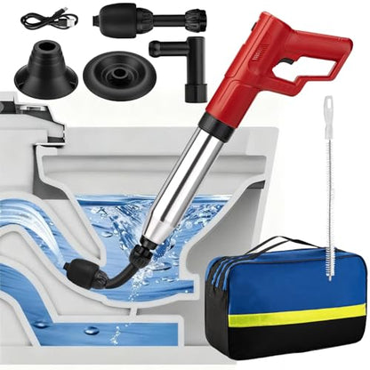Electric Toilet Plunger Anti-Splash Clog Remover for Bathroom | High Pressure Powerful Drain Unclogger for Shower & Floor Drains, Red - color: Red
