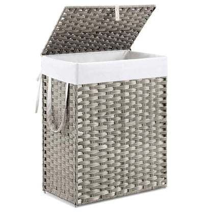 DUMOS Woven Laundry Basket with Lid, 90L Large Capacity Hamper, Removable & Machine-Washable Liner, Foldable Rattan Clothes Hamper, Sturdy Steel Frame, Odor Control, Dove Gray - color: Dove Gray, size: 90L