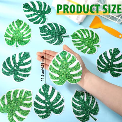 Yaomiao 24 Pcs Palm Leaf Non Slip Bathtub Stickers with Scraper | Shiny, Sparkle, Glitter, Peva, 4.53inch, Easy Apply, No Residue, for Bathroom, Shower Stairs Floor, Safety,Cute, Grip - style: Palm Leaf