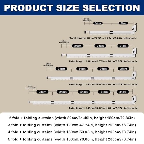 Wall Mounted Folding Shower Curtain, Adjustable Linen Shower Curtain with Suction Cup, Extendable Shower Curtain Rod for Bathroom Bathtub and Clothing Store(5-Folds) - size: 5-Folds