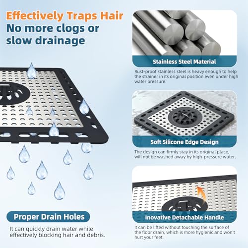 Hibbent Upgraded Shower Drain Hair Catcher, Shower Cover for Bathroom Floor 6" Drain, Anti-Clogging Bathtub Strainer, Stainless Steel Kitchen Sink Strainer with Handle, Dark Grey - color: 6' Dark Grey