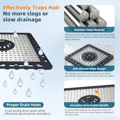 Hibbent Upgraded Shower Drain Hair Catcher, Shower Cover for Bathroom Floor 6" Drain, Anti-Clogging Bathtub Strainer, Stainless Steel Kitchen Sink Strainer with Handle, Dark Grey - color: 6' Dark Grey