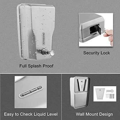 Wall Mount Stainless Steel Soap Dispenser Bathroom, 48oz (1400ml) | Commercial Wall Mounted Metal Liquid Refillable Hand Soap Dispenser
