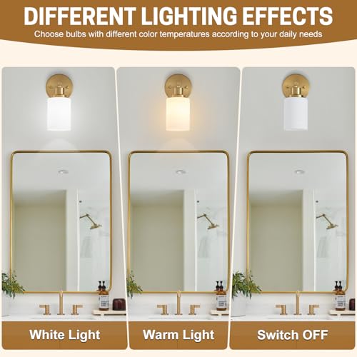 2-Pack, 1-Light Vanity Lights, Brushed Gold Bathroom Light Fixture with Textured Milky White Glass Shade, E26 Modern Vanity Lighting Fixture for Bathroom Wall Sconce - color: Gold, size: 4.7 Inch : 1-Light