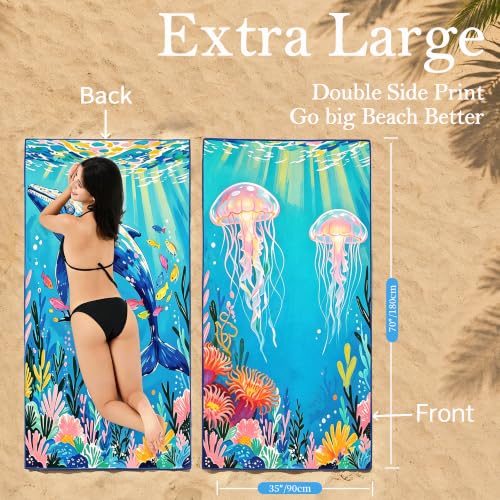 Beach Towels Oversized Microfiber Ocean Themed Quick Dry | microfiber, 35x70 inch, set of 2, quick dry, tropical fish design, for pool and beach, sand free, soft and lightweight - color: Whale