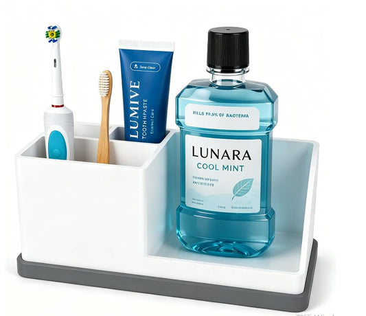 Bathroom Toothbrush Holders, 4 Slots Silicone Counter Organizer Storage with White-Grey, Detachable Anti-Slip Vanity Organizer for Electric Toothbrush, Toothpaste & Phone - color: White Grey
