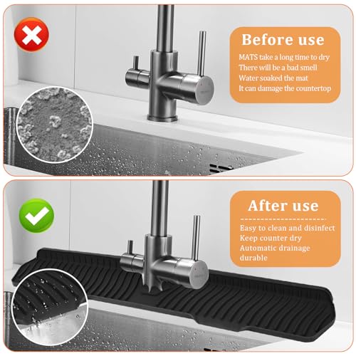 30 Inch Sink Splash Guard,Longer Silicone Sink Mat for Kitchen Bathroom,Kitchen Faucet,Silicone Sink Faucet Mat Splash Guard, Drip Protector Splash Countertop (Black) - color: Black
