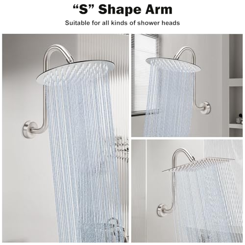 NearMoon S Shaped Shower Head Riser Arm, Shower Extender Arm with Flange, Standard 1/2" Connection- Bathroom Accessory (12 Inch, Brushed Nickel) - color: Brushed Nickel, style: 12 Inch