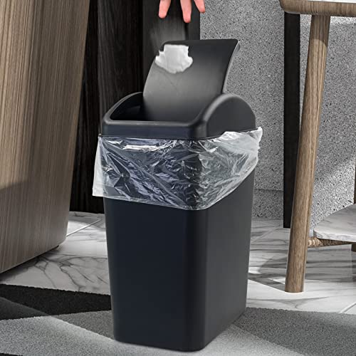 4.5 Gallon Plastic Swing-Top Trash Can, Garbage Can with Lid, Black | Plastic Material, Swing Lid Design, Ideal For Bathroom, Bedroom, Dorm & Office Use