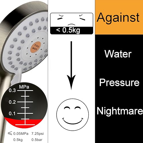YOO.MEE High Pressure Handheld Shower Head, Power Boost Resists Low Flow | Against Weak Pressure, Pulsating for Deep Rinsing, with 79 Inch Stainless Steel Hose, Rotatable Mount Arm, Brushed Nickel