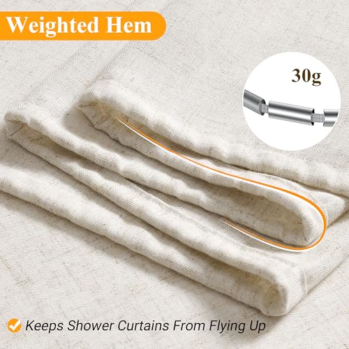 Linen Shower Curtain 76 Inch Long Weighted Thick Fabric Bath Shower Curtain Set with Hooks, XLong Tall Country Farmhouse Beige Curtains for Bathroom, 72x76 - color: Linen, size: 72"W x 76"L (Pack of 1)