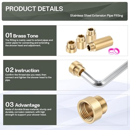 Shower Head Extension Arm, Brass G1/2 Male to Female Thread 20mm/0.79" Length Extender Pipe Fitting Nipple for Showers, Faucets, and Plumbing with PTFE Thread Seal Tape 3 Pack - size: 20mm/0.79"