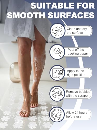 Secopad Non-Slip Bathtub Stickers Safety Bathroom Tubs Showers Treads Adhesive Decals Scraper (White Snowflake) - color: White