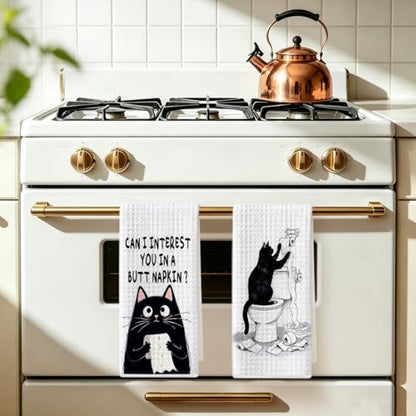 Hanamiya Na 2Pcs Funny cat Hand Towel for Bathroom 24x14 Inch | Funny Absorbent Microfiber Dish Cloth Bathroom Towel, Waffle Weave Hand Towels for Toilet Home, Cat Lover Gifts - color: Multi 1379