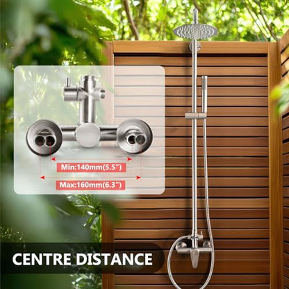 Outdoor Shower Kit, 8-Inch Rain Head and Handheld, Brushed Nickel | Dual-Function Outdoor Shower Kit With An 8-Inch Rain Head, Handheld Spray, Adjustable Slide Bar And Single-Handle Control - color: Nickel