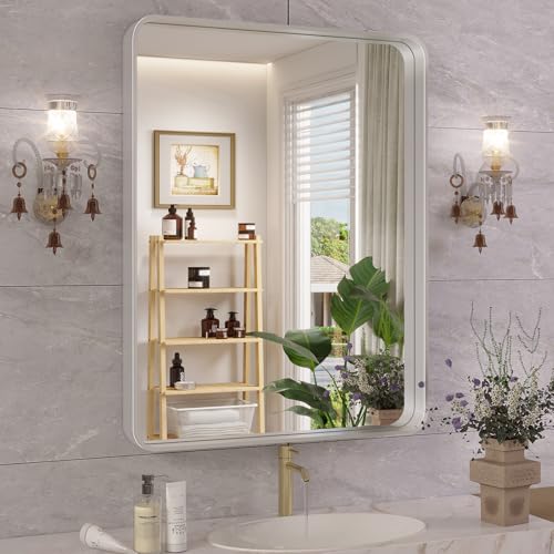 Silver Bathroom Mirror, 28x36 Inch Bathroom Vanity Mirror for Wall, Silver Rectangle Metal Framed Mirror for Bathroom, Entryway, Living Room, Wall Mounted Mirrors, Vertical or Horizontal - color: Silver
