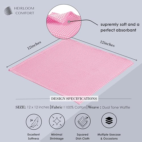 12 Pack Dual Tone Waffle Weave Dish Cloth, 12"x12", 100% Cotton, Absorbent, Fast Dry, Soft for Cleaning, Durable Dishcloth Set, Machine Washable, Hand Dish Towels, Baby Pink - color: Baby Pink