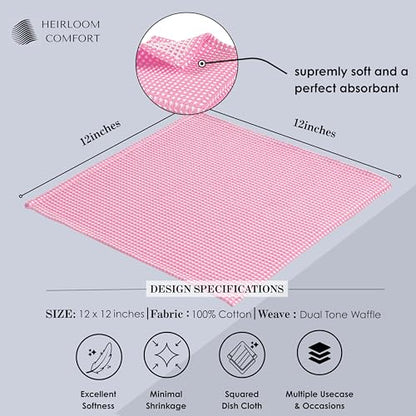 12 Pack Dual Tone Waffle Weave Dish Cloth, 12"x12", 100% Cotton, Absorbent, Fast Dry, Soft for Cleaning, Durable Dishcloth Set, Machine Washable, Hand Dish Towels, Baby Pink - color: Baby Pink