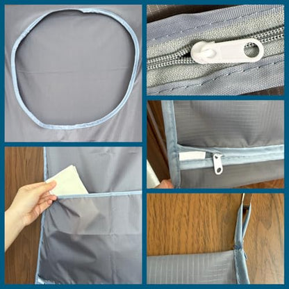 Hanging Laundry Bag, Over the Door Laundry Hamper with Door Hooks & Adhesive Hooks, Large Capacity Laundry Organizer with Bottom Zipper & 2 External Pockets for Bathroom, Dorm, RV, Small Space
