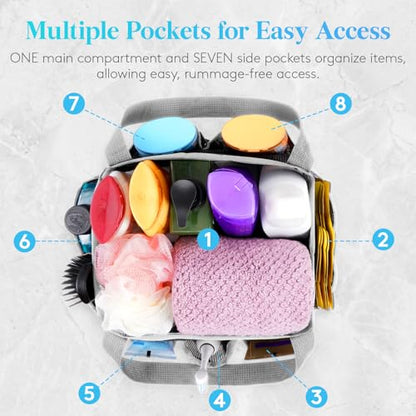 Lifewit Mesh Shower Caddy Portable for College Dorm Room Essentials with 7 Pockets, Freestanding Hanging Organizer Basket, Quick Dry Tote Bag for Camping, Bathroom, Beach, Travel, 1 Pack, Grey | 2 Handles, Freestanding, Quick Dry Tote Bag, 7 Pockets, for
