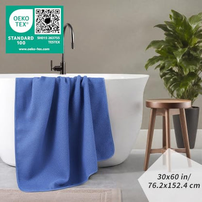POLYTE 380 GSM Poly Blend Microfiber Quick Dry Waffle Bath Towel, 30x60 in | 2 Pack, Oversize, Lint Free, Body Towel - color: Royal Blue