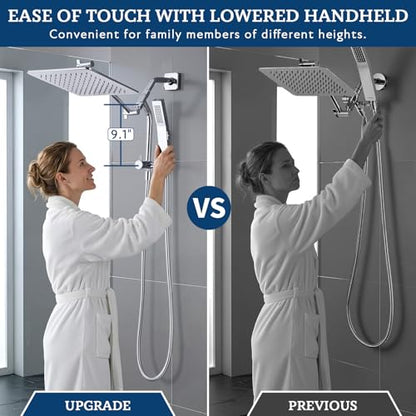 G-Promise All Metal Shower Diverter with Low Handheld Holder (Chrome) | 10 Inch Downward-Extend Bracket for All Heights, 4 Spray Modes with Pause, Anti-Leak, Easy Install, Universal Replacement - color: Chrome, size: Lower 9 Inch