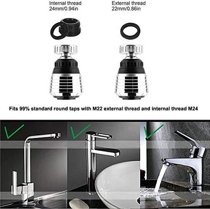 360° Rotate Swivel Water Saving Tap Aerator Diffuser Faucet Nozzle Filter Adapter, Dual Spray Stream, Fits M22 M24 Kitchen Sink & Utility Faucets