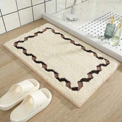 Rugs Non-Slip Washable, Extra Soft Absorbent Bath Rug, Machine Washable Bathroom Mat, Thick Bath Mat for Tub, Shower, Bathroom, Beige, 20"x31" - color: Beige