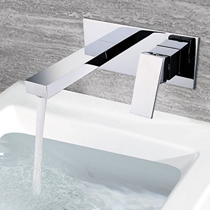 SUMERAIN Wall Mount Bathroom Faucet Single Handle, Chrome | Vessel Sink Faucet, Solid Brass, Rough in Valve and Wall Escutcheon Plate Included - color: Chrome, size: Right-Handed