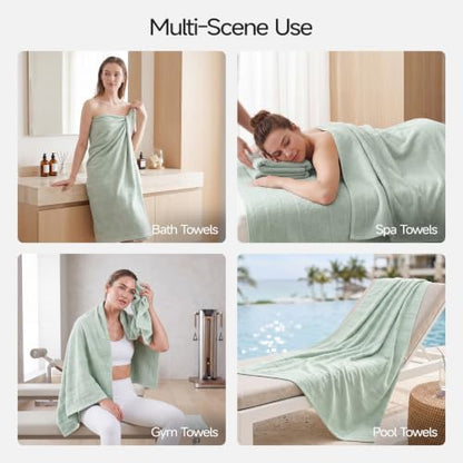 REDKISS Luxury Viscose from Bamboo Bath Towels, Ultra Soft, 28x55 in, Green | 2 Pack, Super Absorbent & Quick Drying, 50% Viscose from Bamboo, 50% Cotton, Large Towels for Bathroom Perfect for Daily Use - color: Green