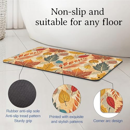 Bath Mat Hello Fall Bathroom Rug,Soft and Non Slip Autumn Leaves Bath Rugs,Quick Drying Machine Washable Floor Mat 17 * 29.5 Inches for Shower Room,Bathtub,Kitchen Bathroom - color: Hello Fall