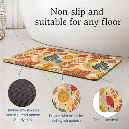 Bath Mat Hello Fall Bathroom Rug,Soft and Non Slip Autumn Leaves Bath Rugs,Quick Drying Machine Washable Floor Mat 17 * 29.5 Inches for Shower Room,Bathtub,Kitchen Bathroom - color: Hello Fall